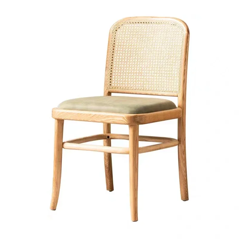 Customize Modern restaurant dining furniture solid wood frame rattan back soft leather Seat cushion Dining Chair