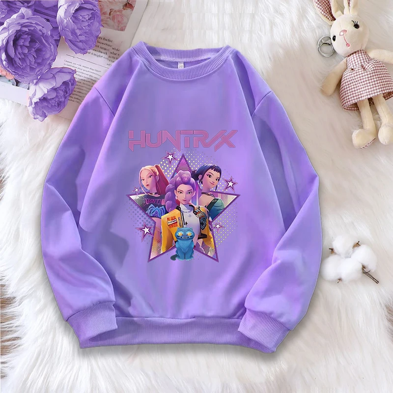 

KPop Demon Hunters, детские толстовки с круглым вырезом, толстовки в стиле аниме, осенне-весенние топы с длинными рукавами, милые свитера для мальчиков и девочек, футболки, одежда