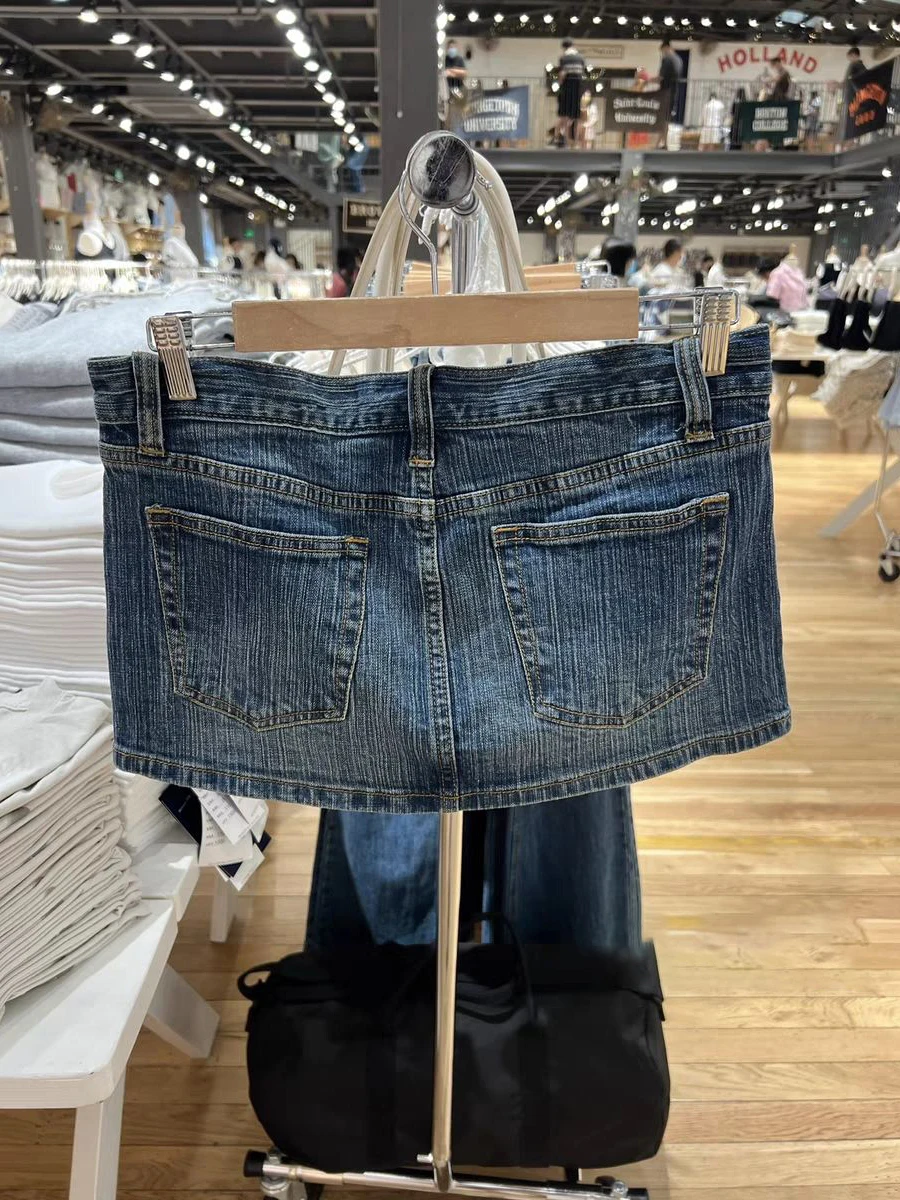 Mini-jupes en denim vintage américain pour femmes, mode d\'été, taille haute, droite, courte, mode décontractée, streetwear, jupe en coton