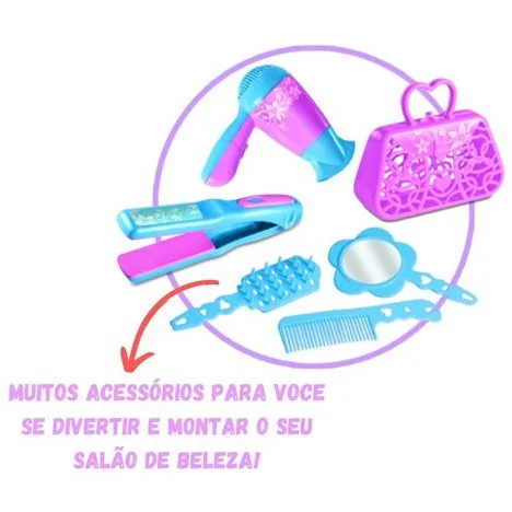 Kit 5 Brinquedos Salão de Beleza the Princesa Bela with Acessórios Sortidos Criativa Faz de Conta Moda Infantil Acessório