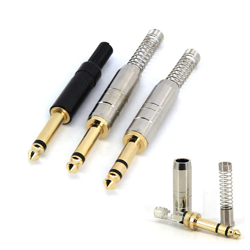 2 pole 3 pole 6.35mm 6.5mm gold plated metal male jack Plug mono stereo Solder Audio Adapter 6.3 Connector Soldering plug o1