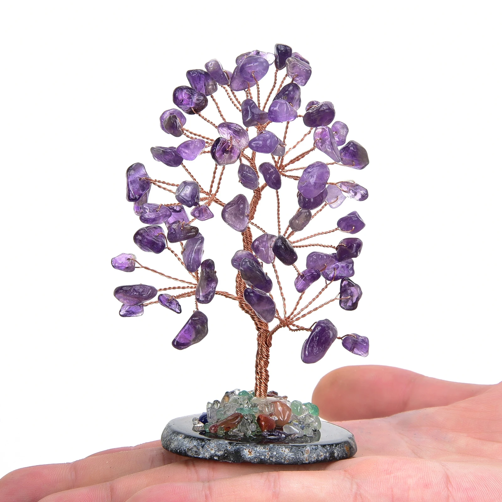 Lucky Crystal Tree Random Stone Base Natural Amethyst Money Tree for Positive Energy Crystal Tree Home Office Decoration