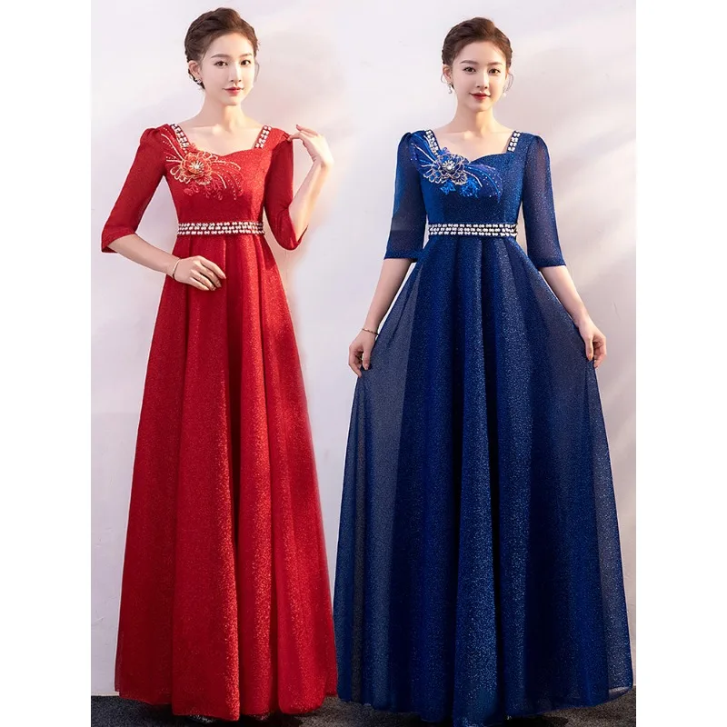 Strój chóralny, długa sukienka damska na scenę, strój prowadzącej chóru, elegancka sukienka dla liderki chóru