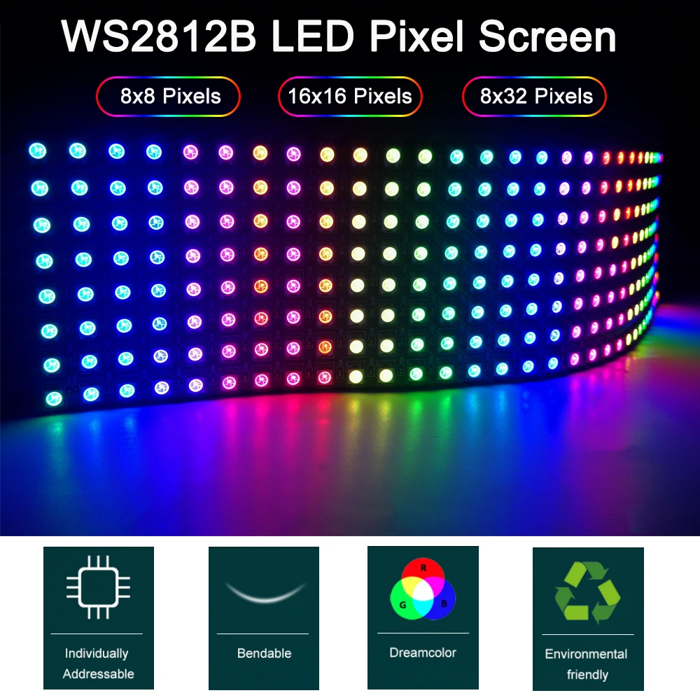 DC5V WS2812B LED Panel Light Flexible Individually Addressable Digital Module RGBIC Matrix Screen 8x8 16x16 Pixels