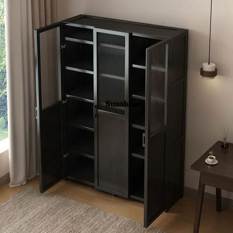 Modern Bookcase with Doors Bamboo Bookshelf Storage Cabinet with Flip Doors 4/5/6 Tier Bookcase for Living Room Bedroom Office