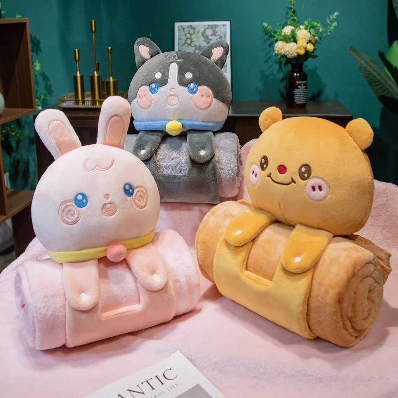 

100X80cm New Cartoon Cute Capybara Rabbit Soft and Warm Large Cartoon Image Roll Plush Doll Blanket School Office Nap