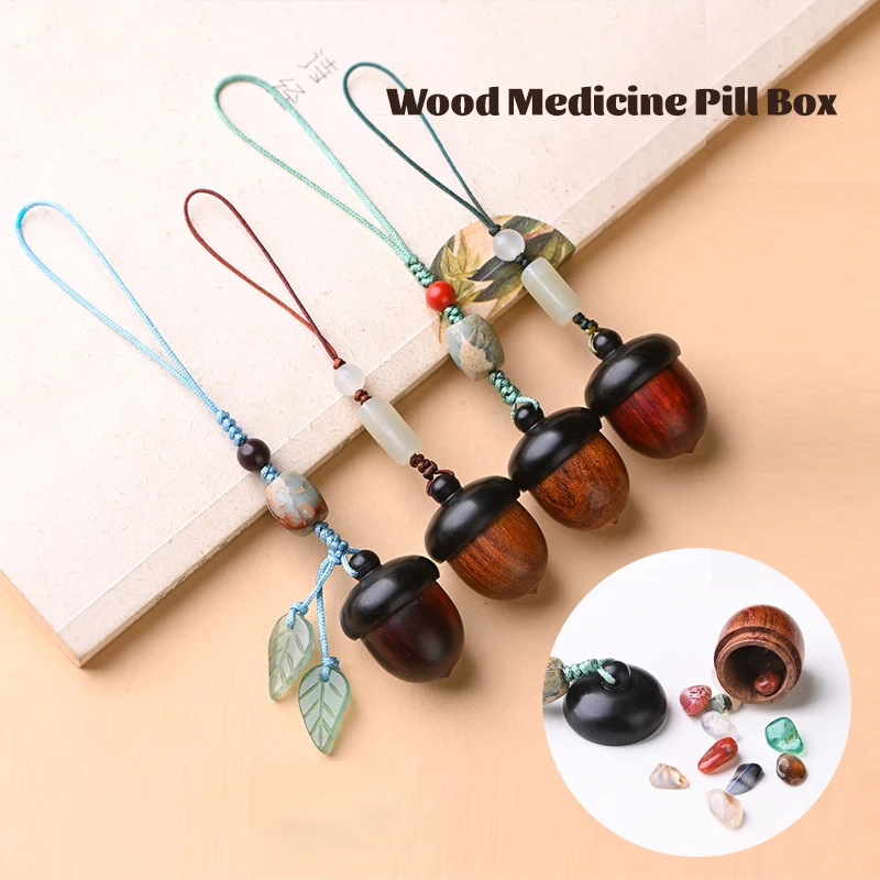 Pendant Pill Box Sandalwood Pine Cone Mini Medicine Organizer Bottle Camping Firstaid Pendant Portablesealed Capsule Pill Case