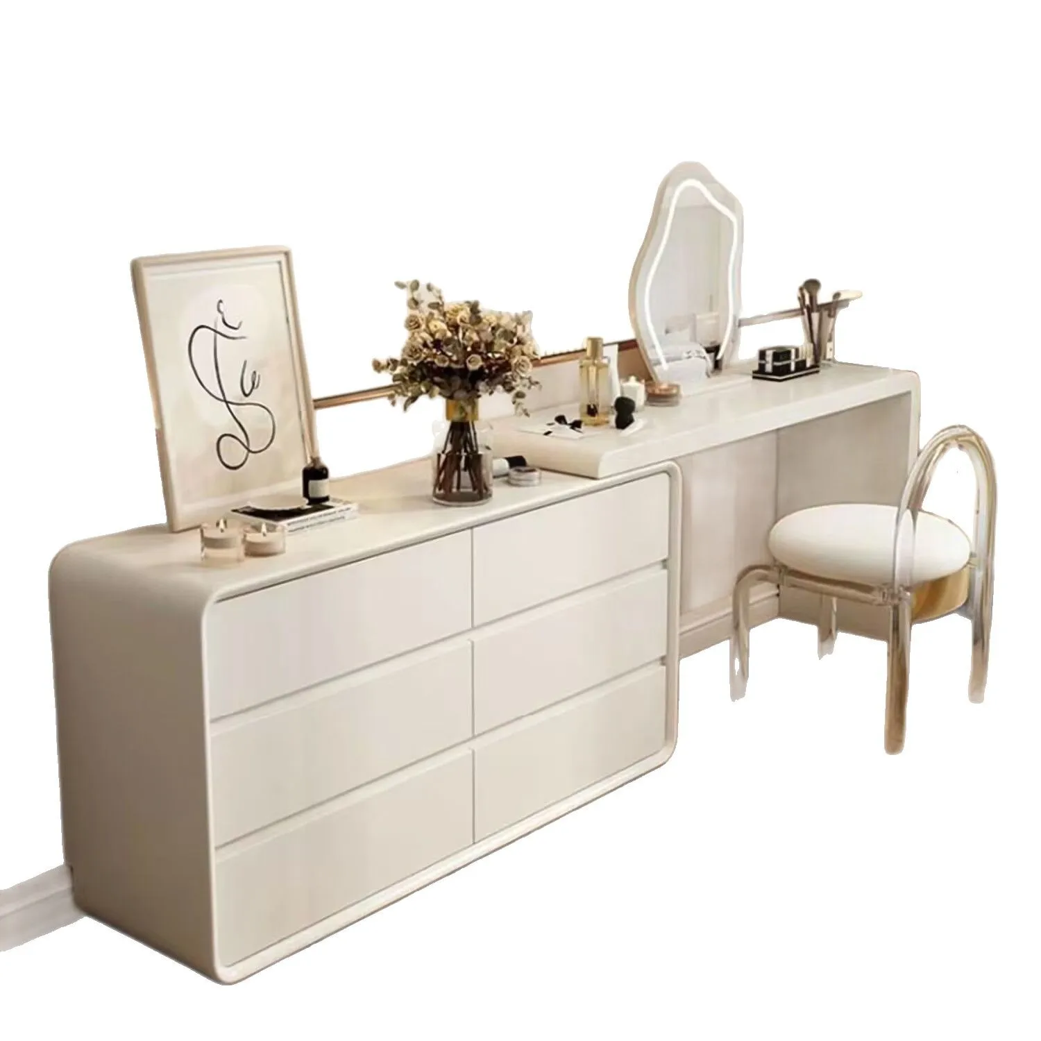 طاولة مكياج متكاملة قابلة للسحب بالرياح الكريمية وطلاء بسيط على الإنترنت وغرفة نوم المشاهير متعددة الوظائف