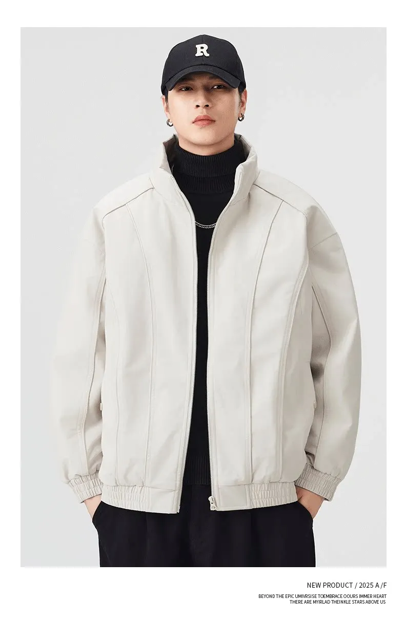 DUKEEN Men's Winter Padded Bomber Jacket Stand Collar Windproof Casual Coat Loose Fit Warm Streetwear Jacket