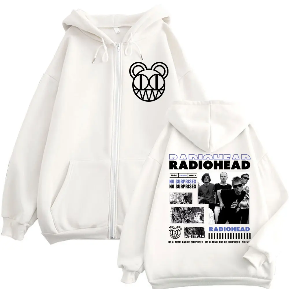 Rock Band Radiohead Zipper Hoodie OK Computer No Surprises Merch Zip Up Sweatshirts Men's Women Gothic Fashion Vintage Pullovers