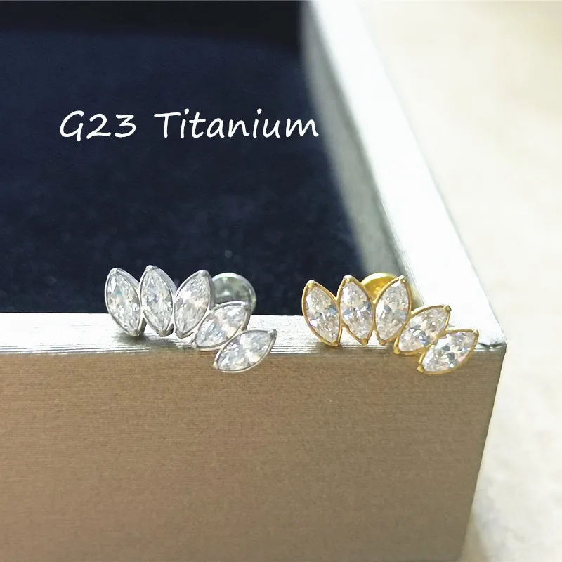 10pcs Body Jewelry 16G All G23 Titanium Clear CZ Crown Lip Labret Bar Ear Helix Tragus Rook Bar Piercing Jewelry Sliver/Gold