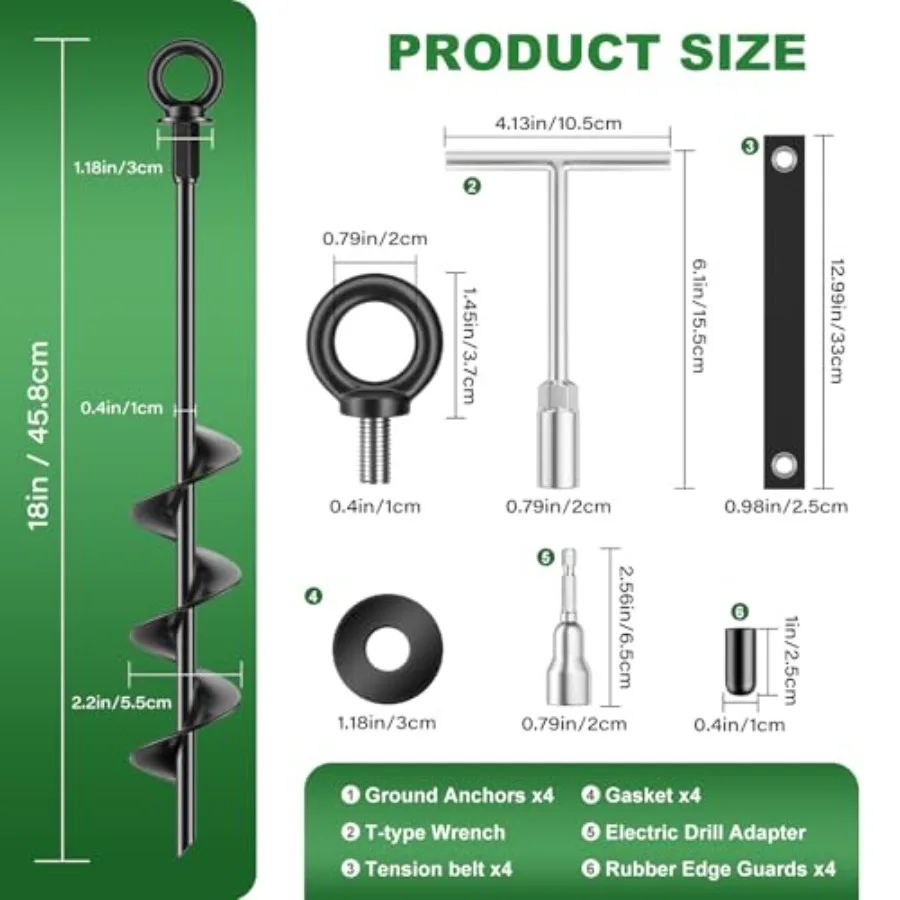 مجموعة مراسي أرضية حلزونية ملحومة بالكامل مقاس 18 بوصة شديدة التحمل لحالات الرياح العالية: مثالية لتأمين الخيام والسيارات Tr