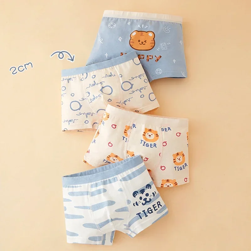 Cotton Kids Underwear 2023 Korean Cartoon Car Boxers for Boys Teenage Plaid Panties Shorts Boy Cute Underpants 2 4 8 12 14 Years