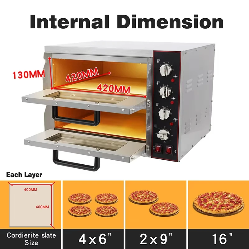 2 Decks 16 Inch Stainless Steel High Quality Portable 220v Electric Pizza Ovens Sale for Restaurant