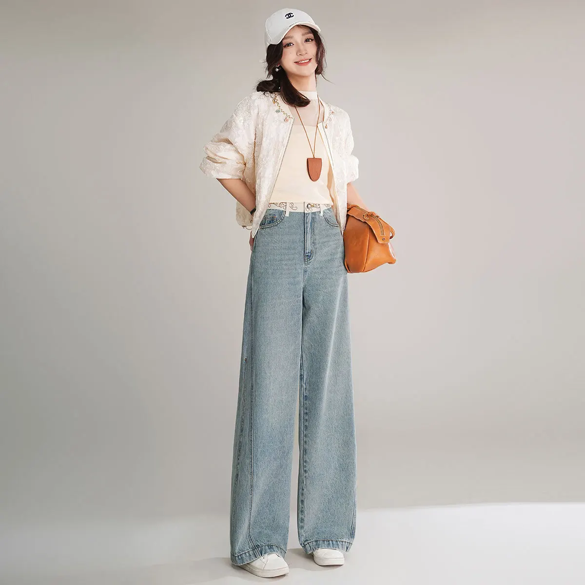 LOUISYAO Retro Contrast Color Denim Pants 2025 Autumn Women High Waisted Straight Leg Non Stretch Long Jeans 