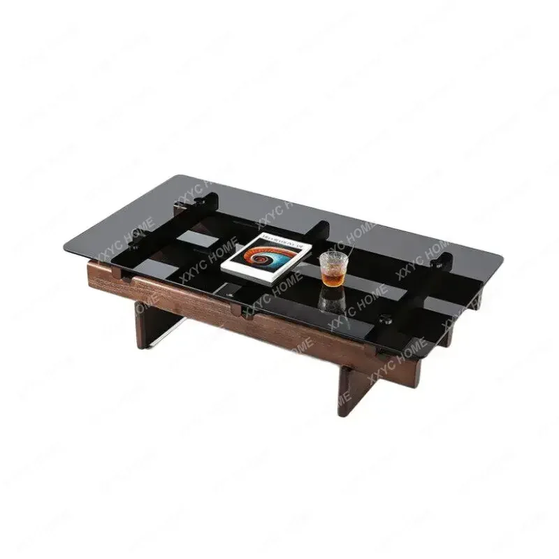 Coffee table living room all-solid wood art square coffee table tempered glass