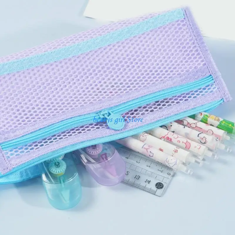 C7AB Pen Case Clear Pencil Bag Pencil Case Large Capacity Pen Bag Double Layers Mesh Pen Organizers