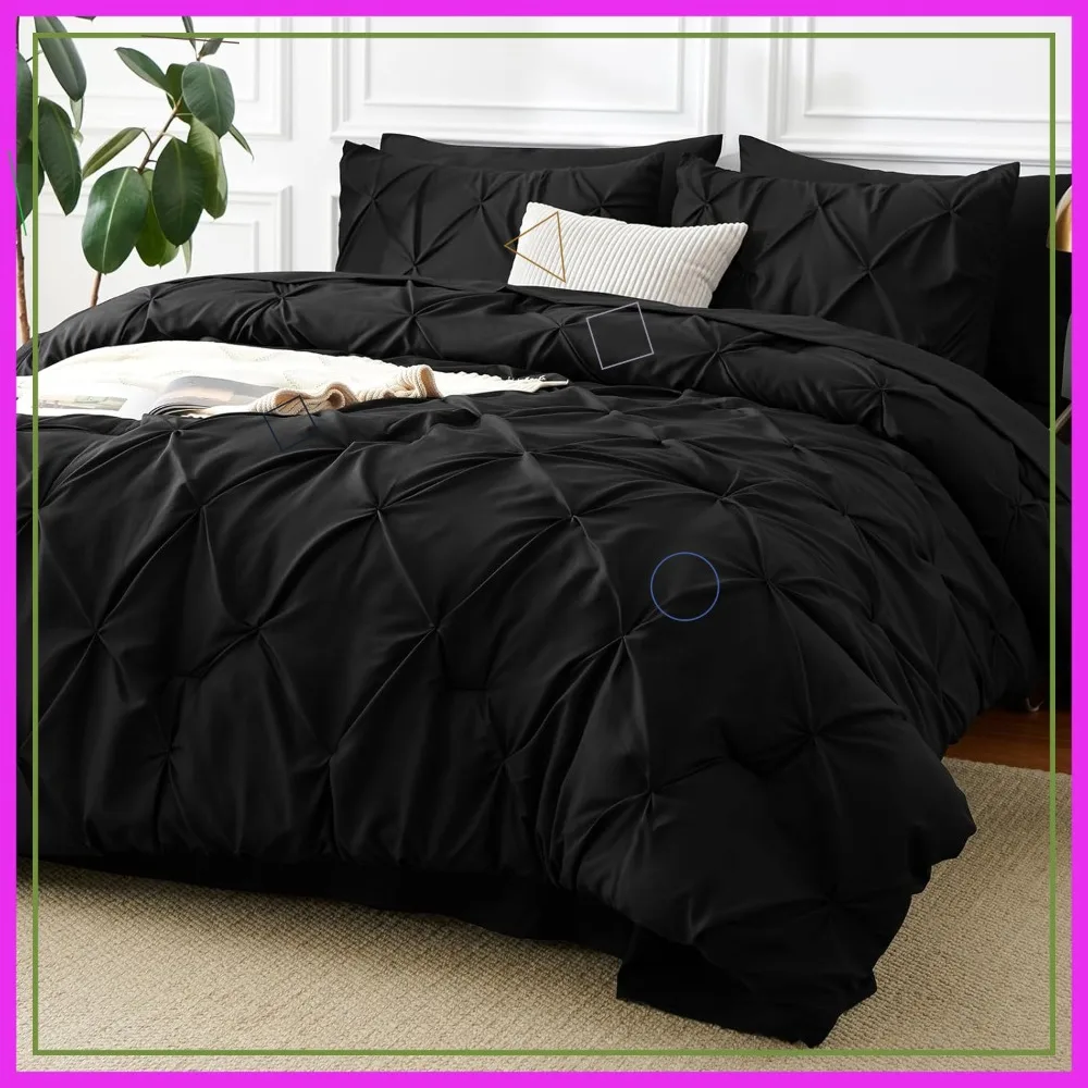 

Комплект постельного белья Queen Size черного цвета с простынями и наволочками, 7 предметов, с декоративной отстрочкой, для уютной роскоши