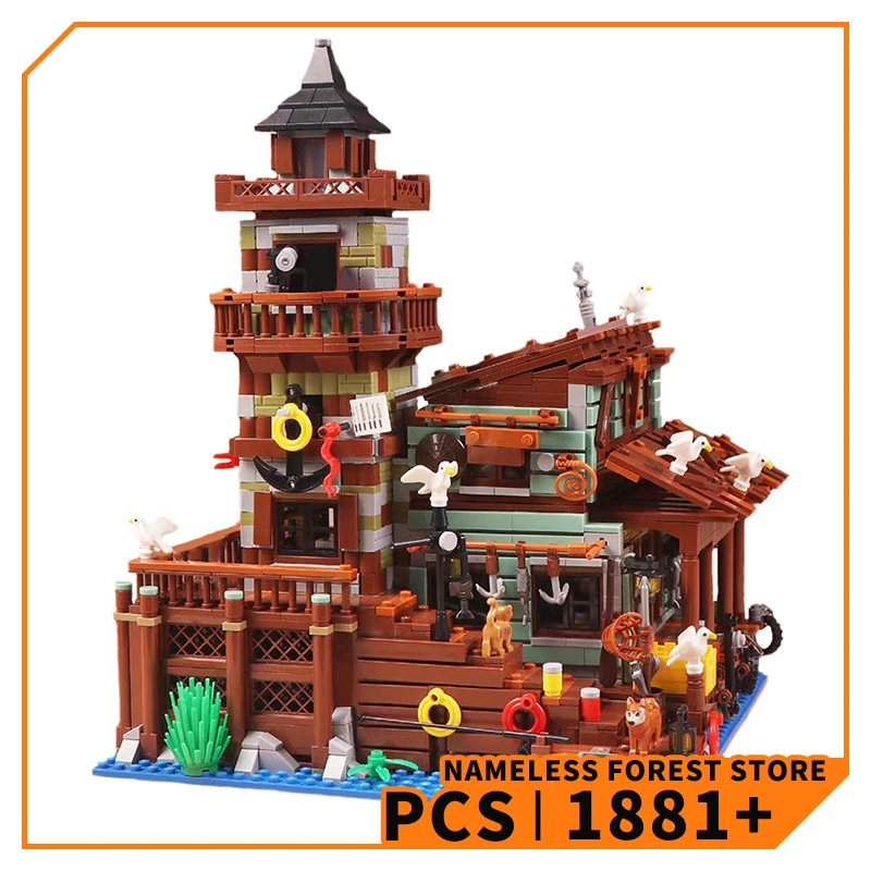 

City Fishing Village Wharf Micro Bricks House Model Street View Store Toys Fisherman Shop MOC Building Blocks Kids Adult Gifts