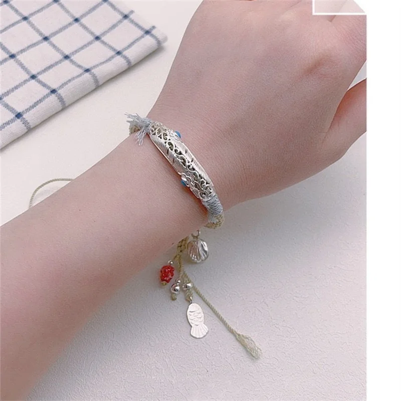 

Sterling Silver Bracelet S925 Gift For Men and Women DIY Lovers Originality Boy Charm Festival Retro Fashion Jewelry