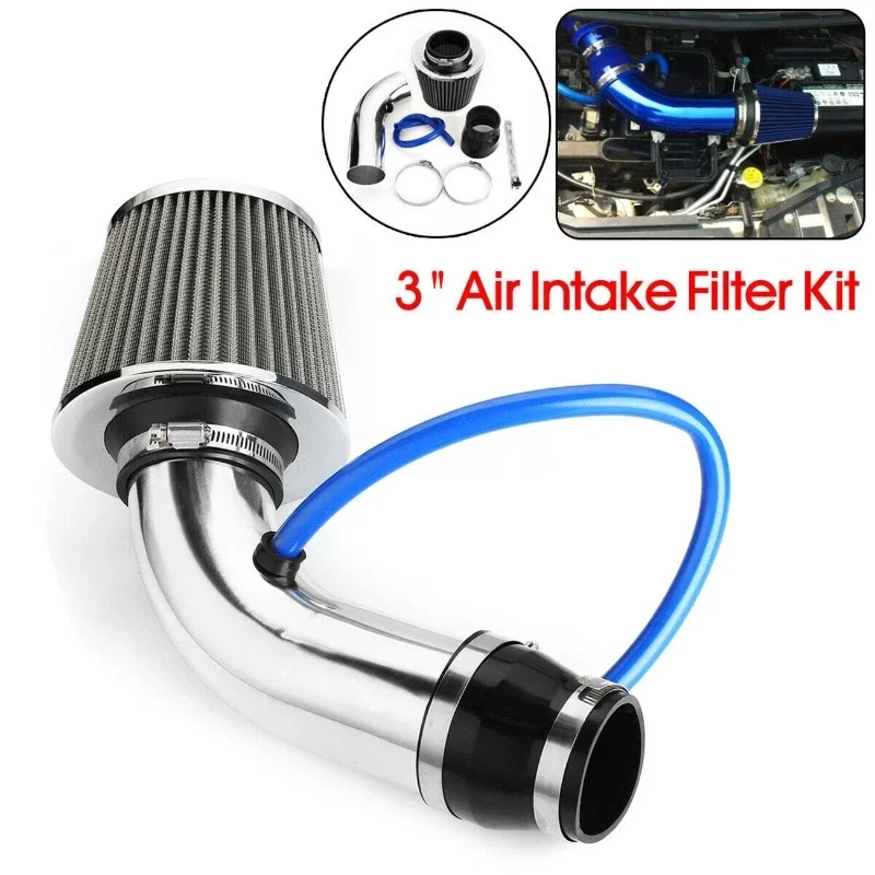 76mm 3 Inch Universal Car Air Intake Modified Kit Aluminum Air Intake Filter Tube Full Set Turbo Air Filter Cone High Flow