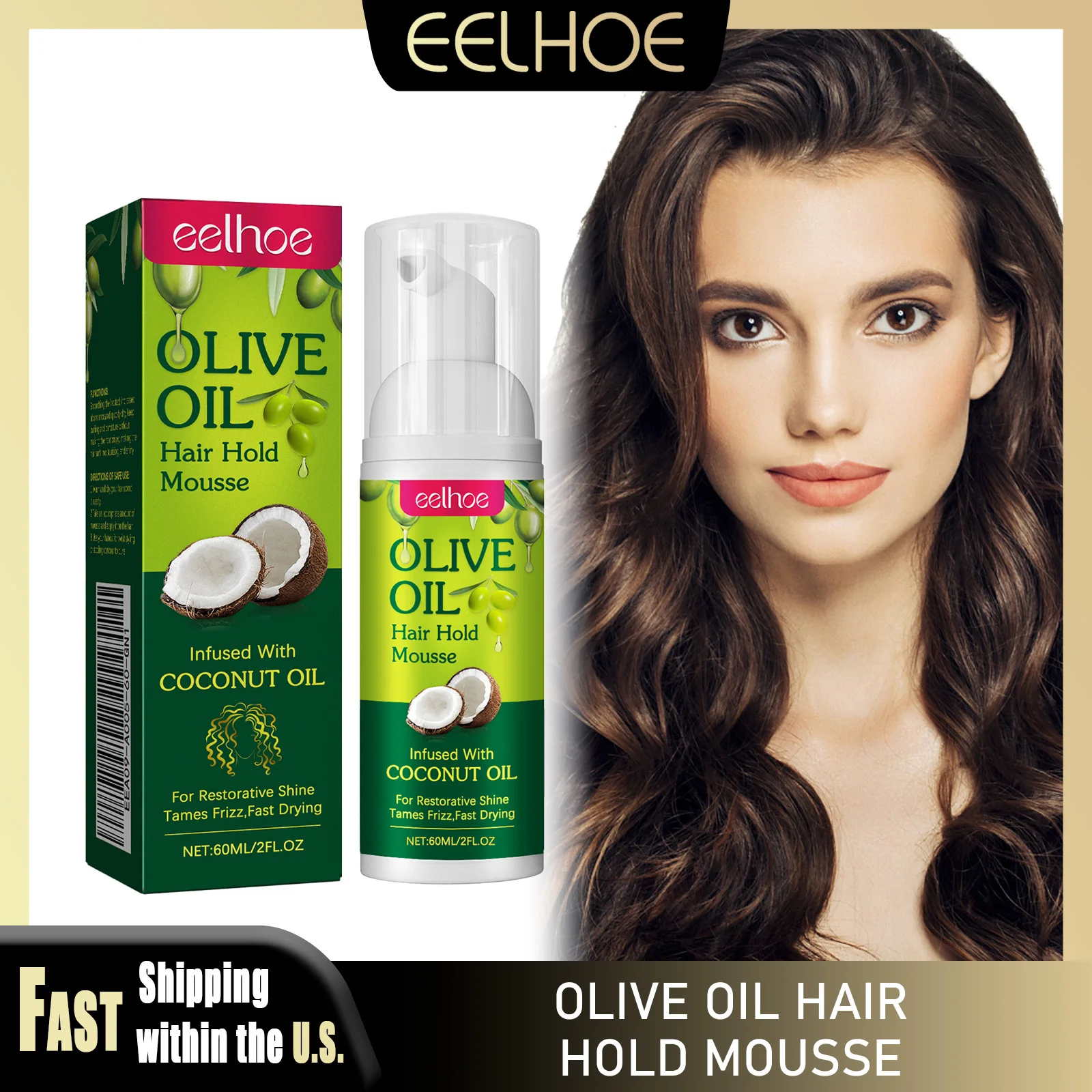 

EELHOE 60ml Olive Oil Hair Hold Mousse Long-lasting Styling Care For Reduces Hair Frizz Increase Elastic Curly Hair Style