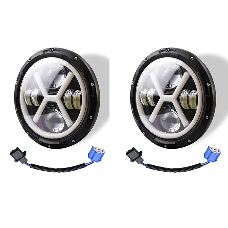 2X 500W 7 Inch Round Angel Eye LED Headlight 30000LM With Hi/Lo Beam DRL Amber Halo Ring For JEEP Wrangler JK TJ LJ