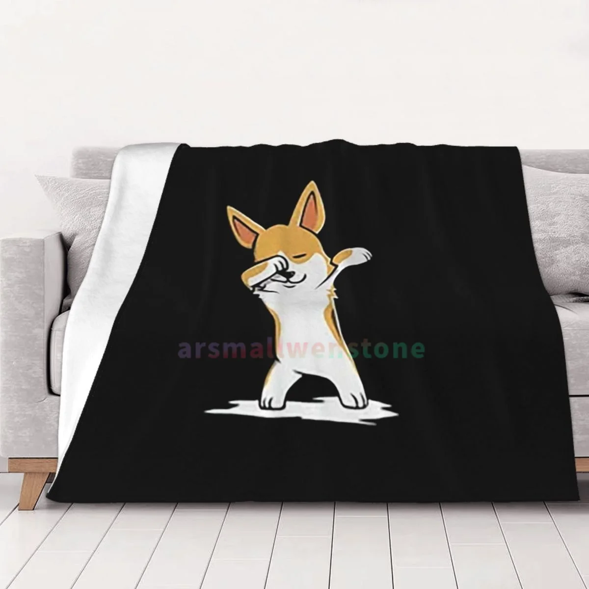 Corgi Dabbing Dog Flannel Fleece Blanket Soft Warm Lightweight Cozy Anti-Pilling Fuzzy Throw Blankets for Couch Bed Sofa Travel