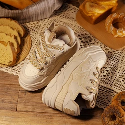 Spring and Autumn Season New Thick Sole Heightened Cake Shoe Small Series Star Bread Shoes Solid Color Women's Outdoor Flat Shoe