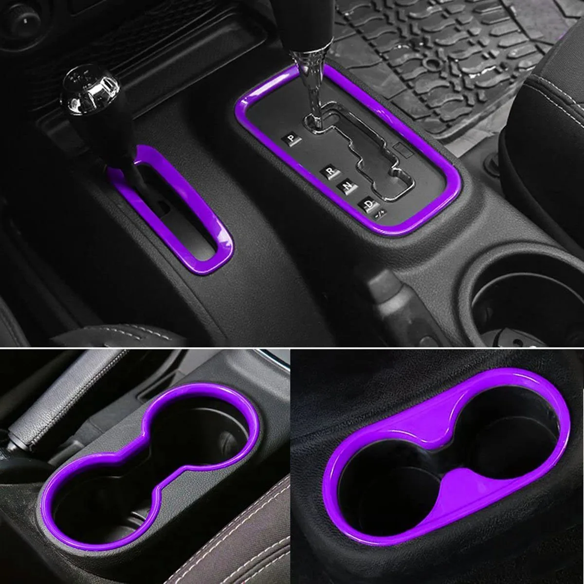 Front Rear Water Cup Holder Trim Gear Shift Box Trim Interior Accessories for Jeep Wrangler JK 2011-2017