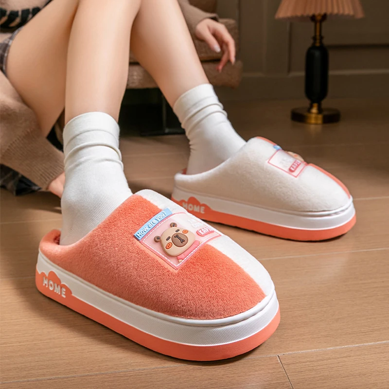 2025 New Cartoon Plush Slippers for Women - Winter Warm Couple House Shoes, Thick Sole Indoor Cotton-Lined Home Slides image 2