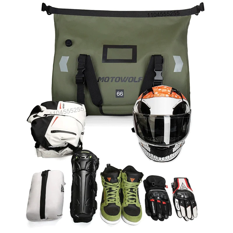 Motowolf Waterproof Motorcycle Bag Reflective Rear Seat Bag Durable Tail Tank Bag Universal Backpack Luggage 66L Large Capacity view 4
