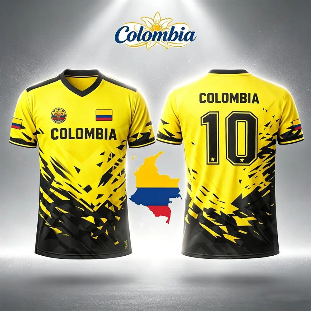 

2026 New Columbia Flag Print Soccer Jersey Men's Breathable Sports V-neck T-Shirt Unisex Training Casual Streetwear Fan Gift Top