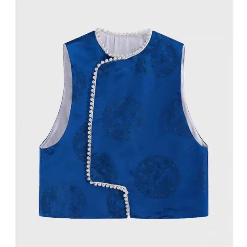 

New Chinese style Klein blue vest with unique and chic fashionable jacquard vest, worn for spring and summer