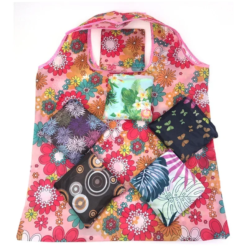 Fashion Floral Eco Reusable Shopping Bags Foldable Shopping Bag Tote Travel Portable Shoulder Grocery Bags Storage Hand Bag