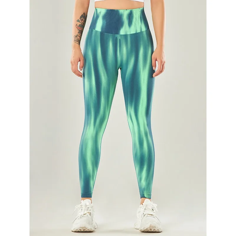 Krisnanas Tie Dye 7colors Sportwear Pants Skinny Smooth Fitness High Waist High Elastic Wrap Tights Pant Woman Clothes 117224