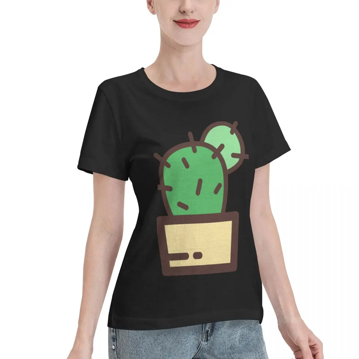 Cozy Loungewear Cactus Women's T-shirt Matching Outfit Slim Friendly Top
