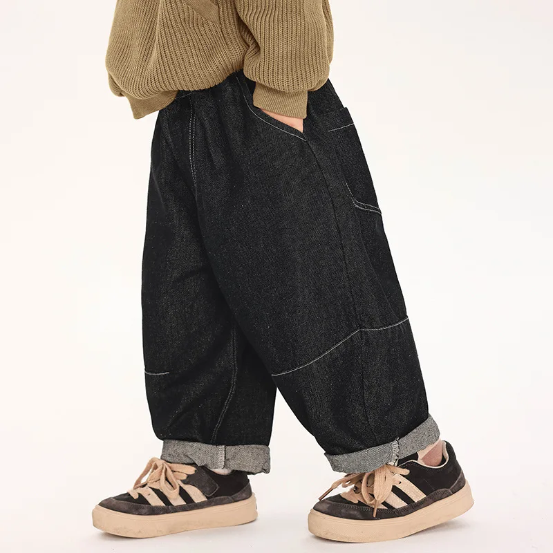 2025 Herbst Neue Jungen Jeans Koreanischen Stil Kinder Schwarz Lose Jean Hosen Trendy kinder outwear Hosen