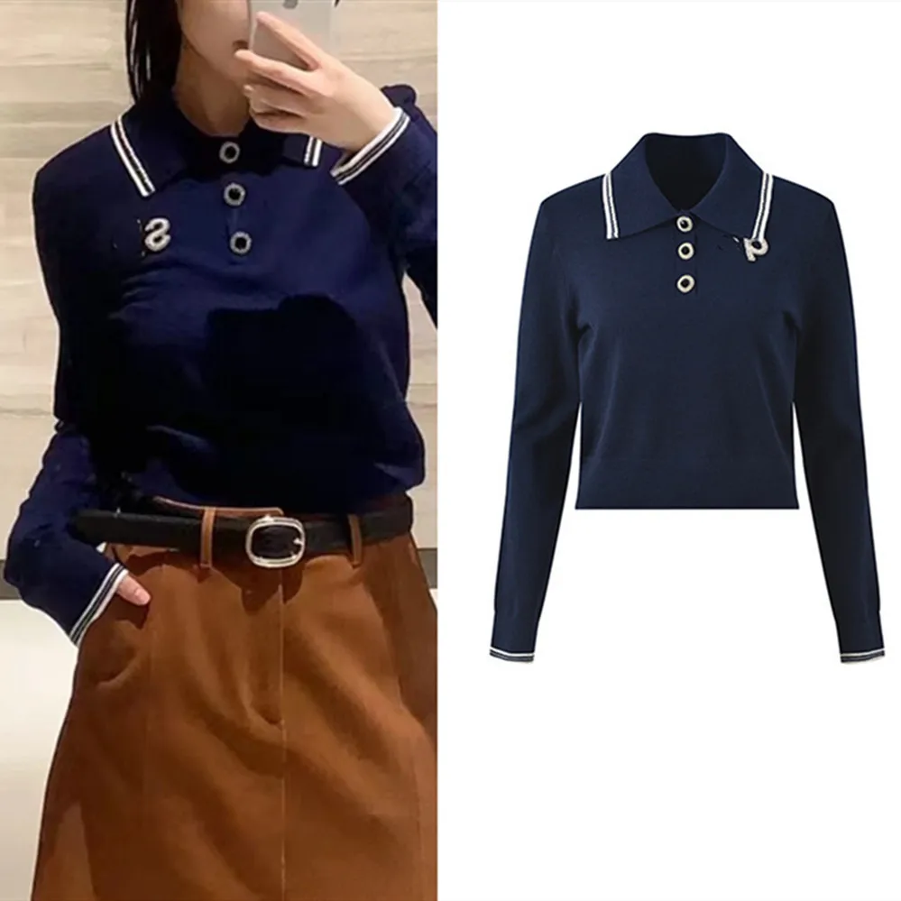 

High-End Version SE Ne Long Sve Knitted Top Women's Slim Fit Vintage Royal Blue Premium Quali Faionable irt