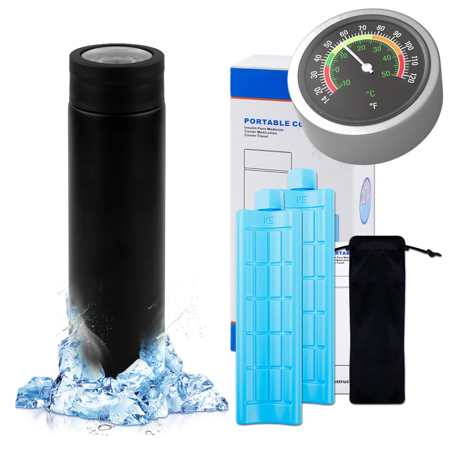 Portable Insulin Refrigerated Cup with Temperature Dial Cover Outdoor Cooler Flask Mini Vacuum Medicine Beverage Refrigerator