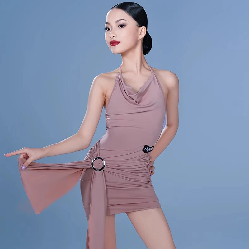 子供セクシーなラテンダンスドレス衣装女の子のための背中の開いたホルタースカートチャチャサンバルンバトレーニングパフォーマンスダンスウェアスーツ