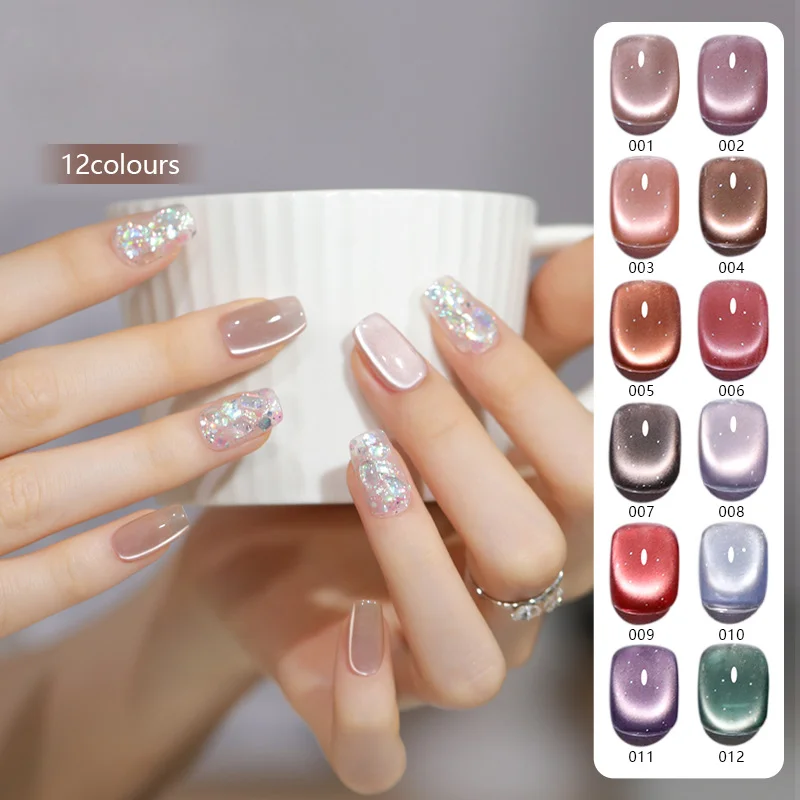 

12 Colors Cat Magnetic Moonlight Gel Nail Polish Set 15ml Sparkle White Silver Water-light Soak Off UV Gel Nail Art Manicure