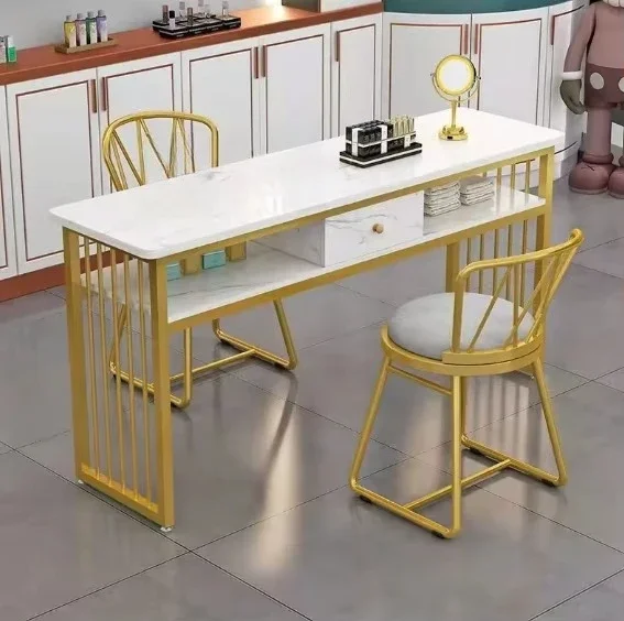Small double manicure table stool manicure table set makeup high-end lightweight luxury manicure table with drawers