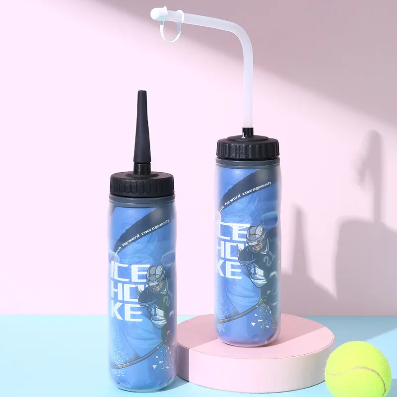 Short/Long Straw Water Bottle Boxing Hockey Drinking Water Bottle With Straws Squeezable Beverages Holder Bottles For Camping