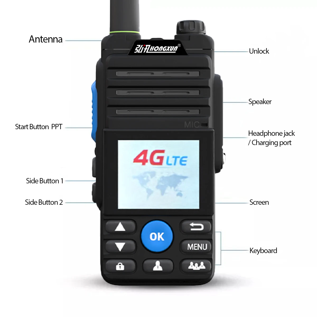 HX T56 Wireless Handheld Walkie Talkie 4G POC GPS Automatic Positioning IP54 Waterproof Long Range 5000km Zello 4G Coverage