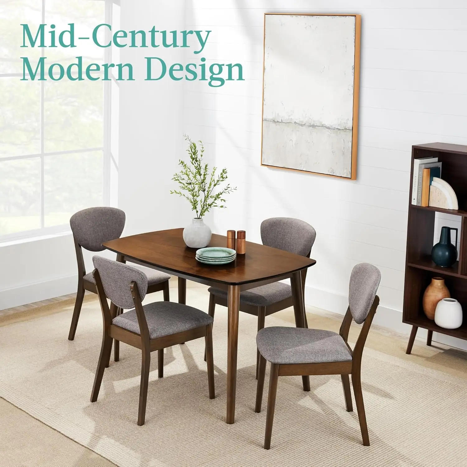 Choice Products 5-Piece Dining Set, Compact Mid-Century Modern Table & Chair Set for Home, Apartment w/ 4 Chairs, Padded Se