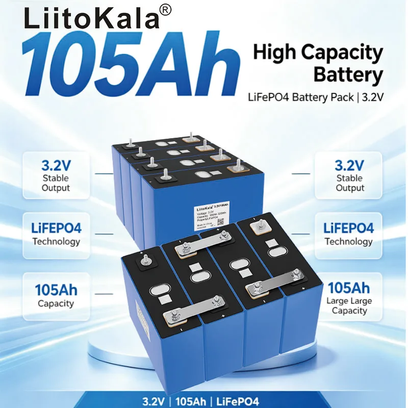 LiitoKala 105Ah 3.2V M6 bolt LiFePO4 Battery for DIY 12V 24V 48V Electric Car RV Hovercraft Inverter UPS Solar Storage