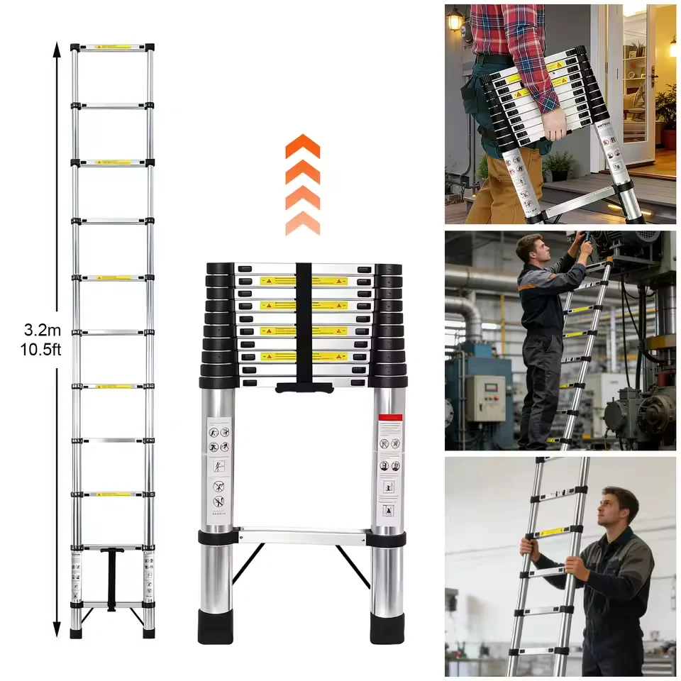 Telescopische ladder, compacte telescopische ladder van roestvrij staal, multifunctioneel voor binnen en buiten, draagvermogen 150 kg