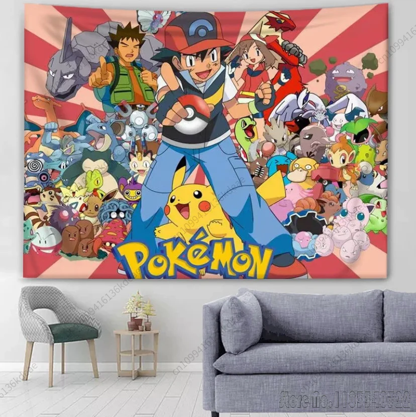 

Аниме Покемон Пикачу, милый фильм, гобелен с 3D принтом, настенный гобелен из полиэстера, большой маленький размер, коврик для йоги, декор комнаты для детей, подарок