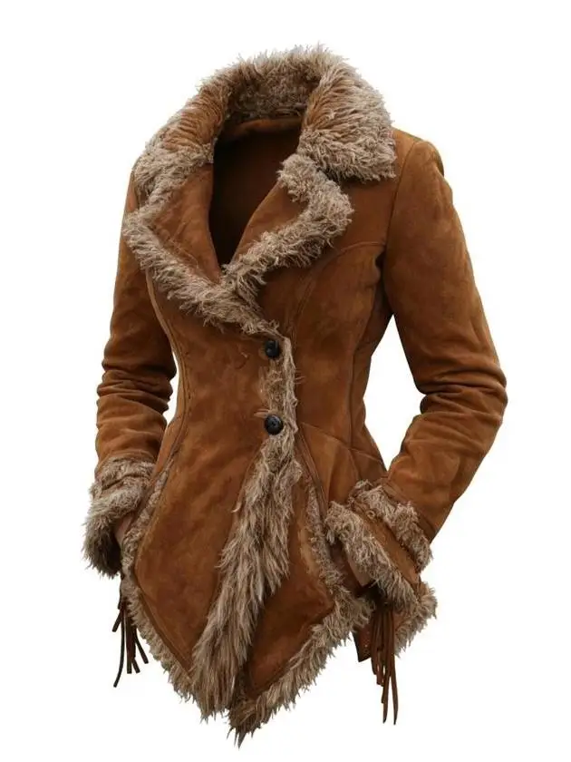 

Женское замшевое пальто с меховым воротником и отложным воротником, в уличном стиле, повседневное, утепленное, с длинными рукавами, средней длины, для женщин среднего возраста